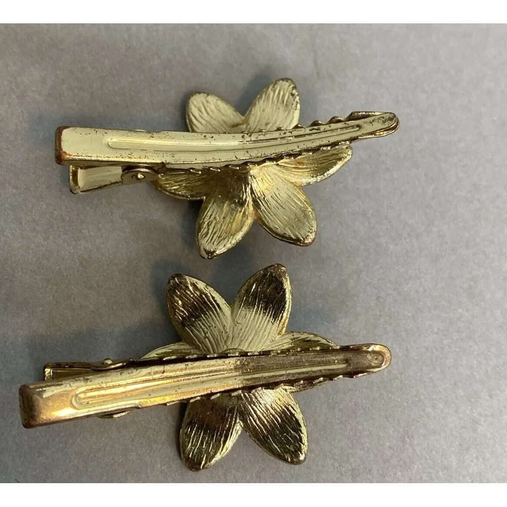 Gold‎ Tone Hair Clip Set Flower Sparkle Shine